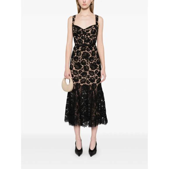 NEW SELF-PORTRAIT fine lace midi dress in black